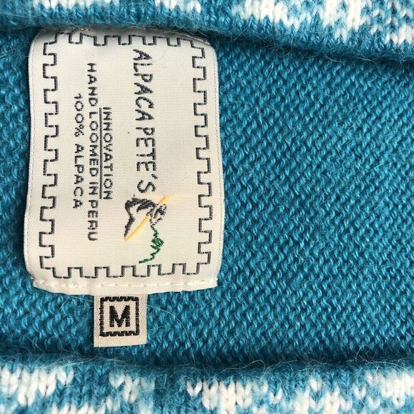 Alpaca Pete’s Blue Pullover Hooded Sweater Snowflake Women’s Sz M Peru A1023 - Picture 6 of 7